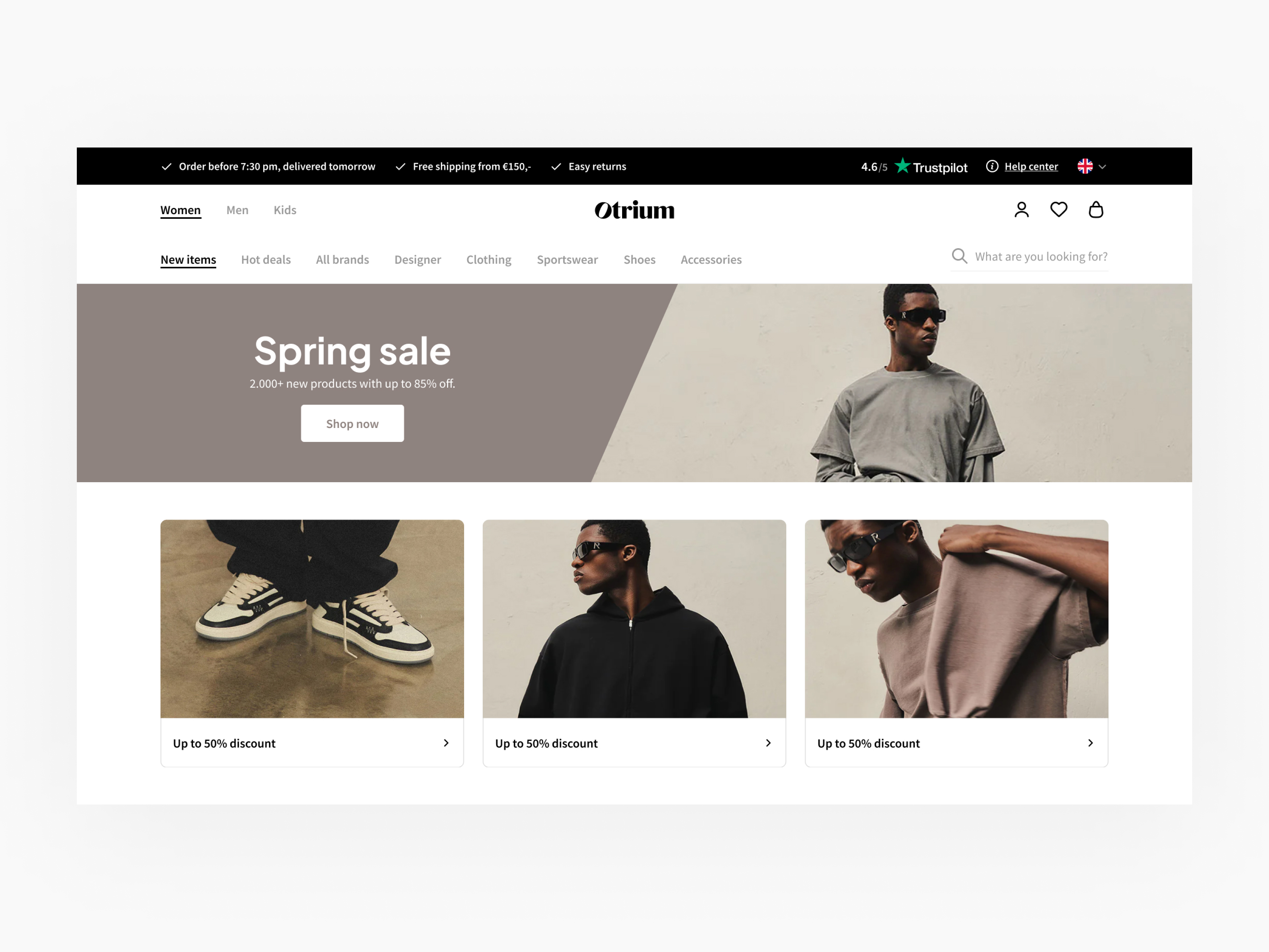 Otrium homepage mockup using the shared design system