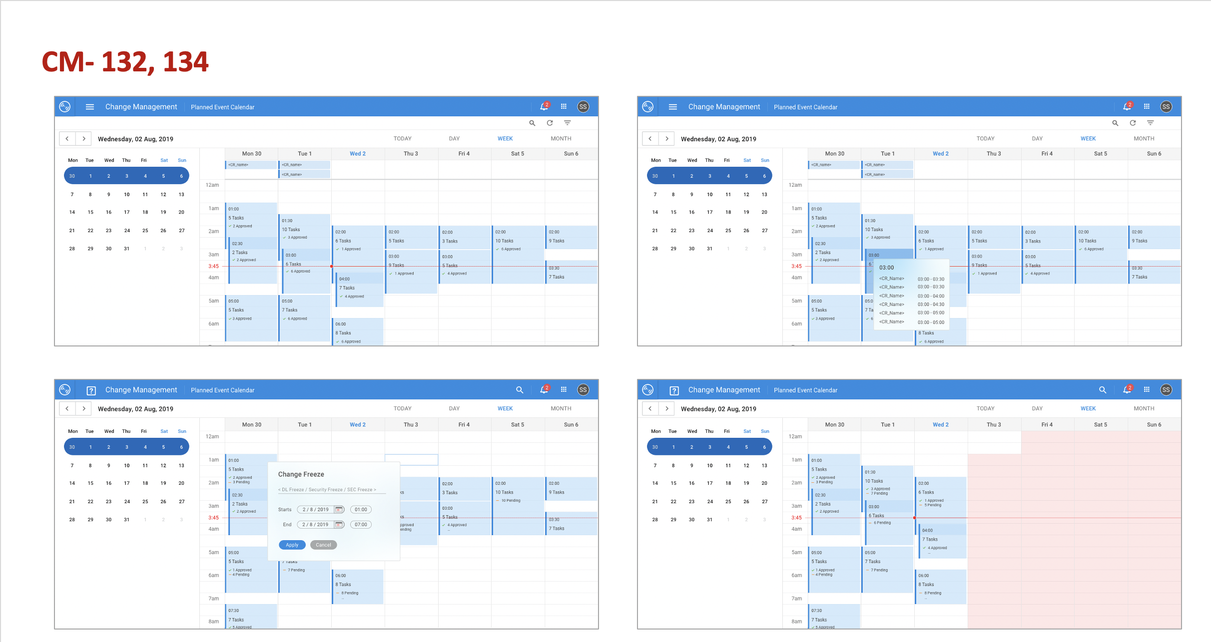 Operations change-request calendar designs